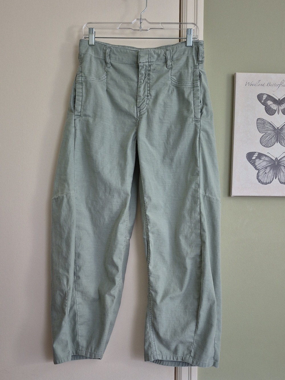 EUC Anthropologie Pilcro Vintage Barrel Leg, Light Sage, 27